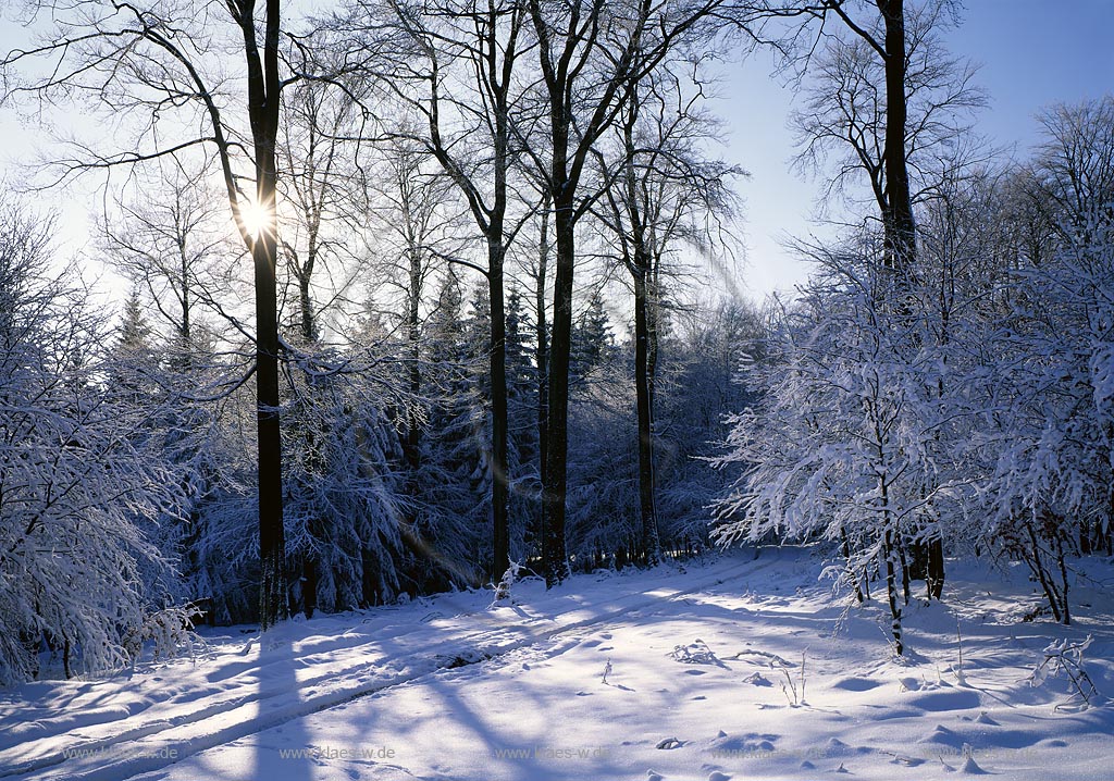 Eisenstrasse, Kreis Siegen-Wittgenstein, Siegerland, Blick auf Winterlandschaft