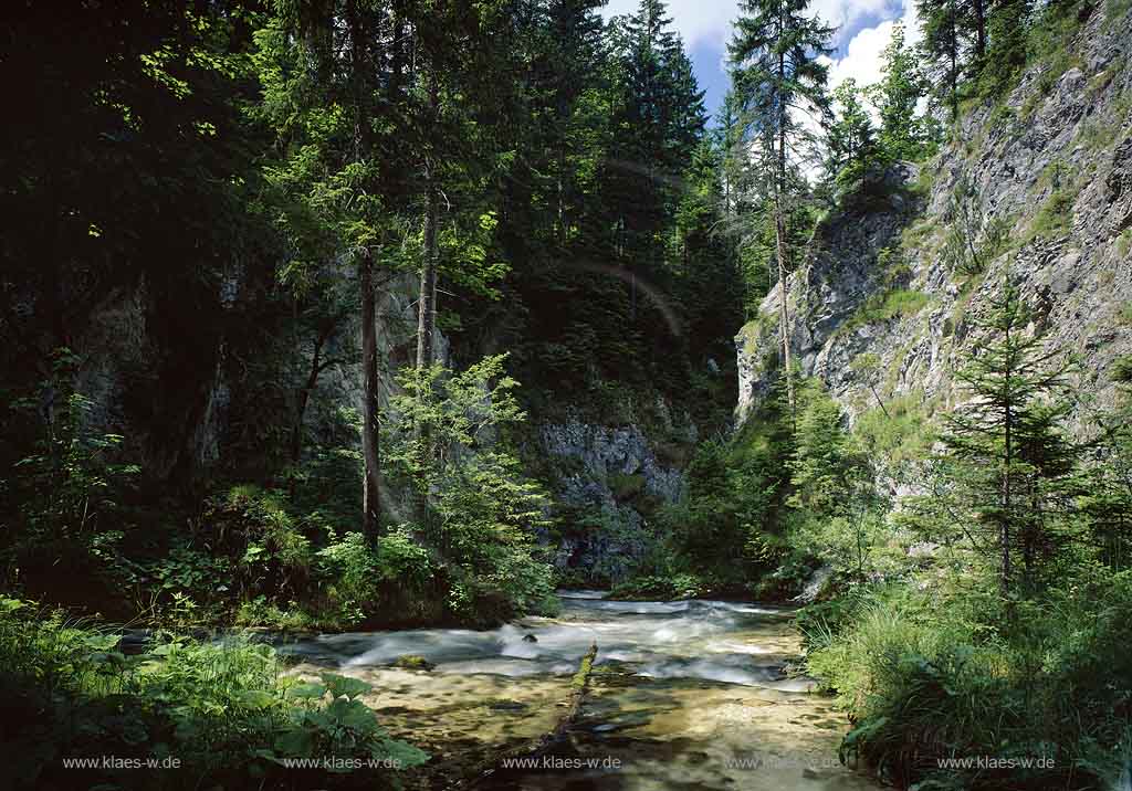 Elmau, Oberbayern, Garmisch-Partenkirchen, zwischen Wetterstein und Karwendelgebirge, Werdenfelser Land, Blick auf Felsen und Landschaft am Ferchenbach